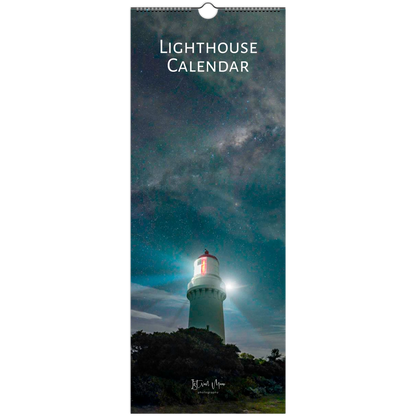 Lighthouse calendar with a lighthouse under a starry sky by Istvan Maar Photography.