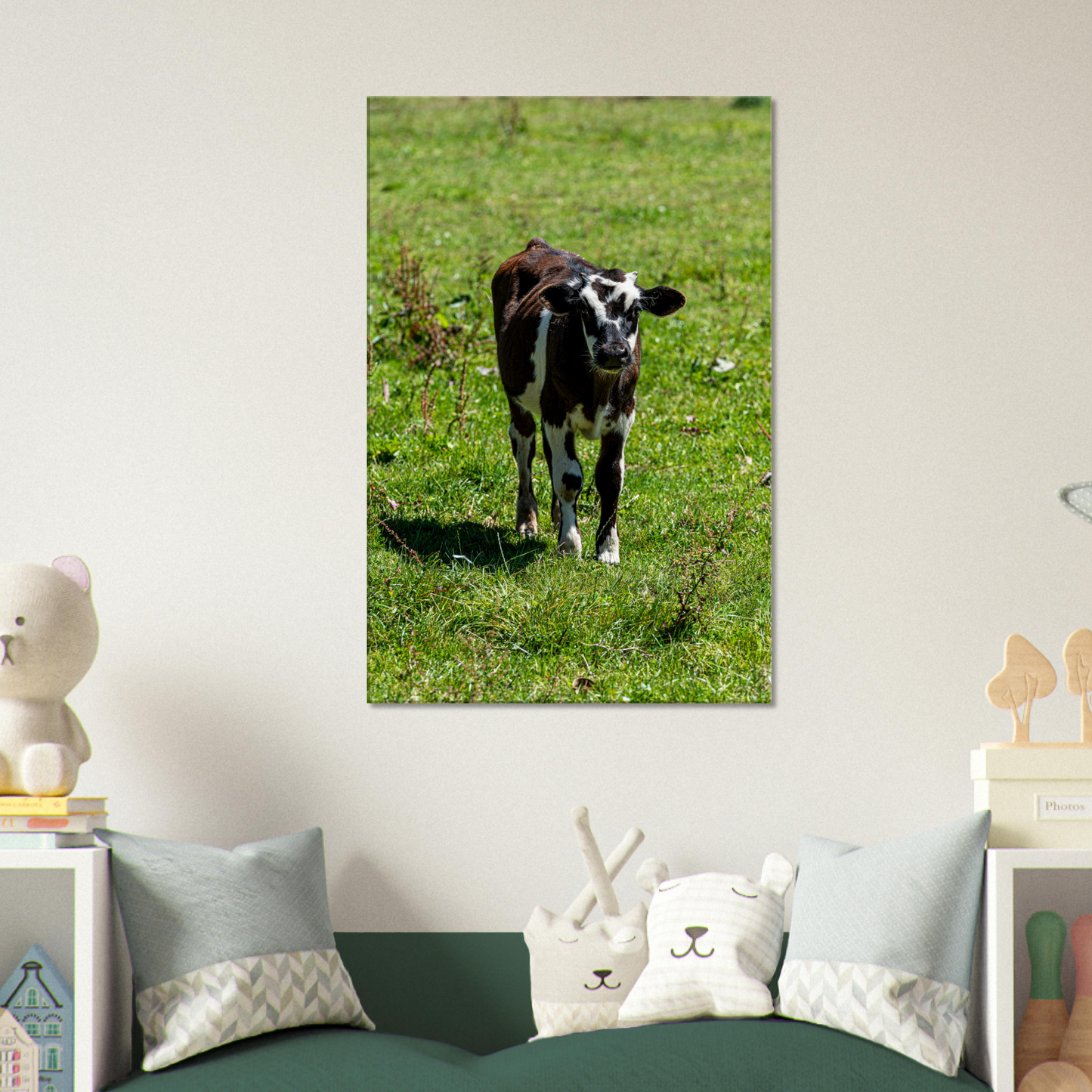 Cute calf Domestic Animal Canvas Wall Art Photography, Nursery Print, Nursery Animal Wall Decor, Kids Room, Prints, Stretched canvas by Istvan Maar Photography mockup 47