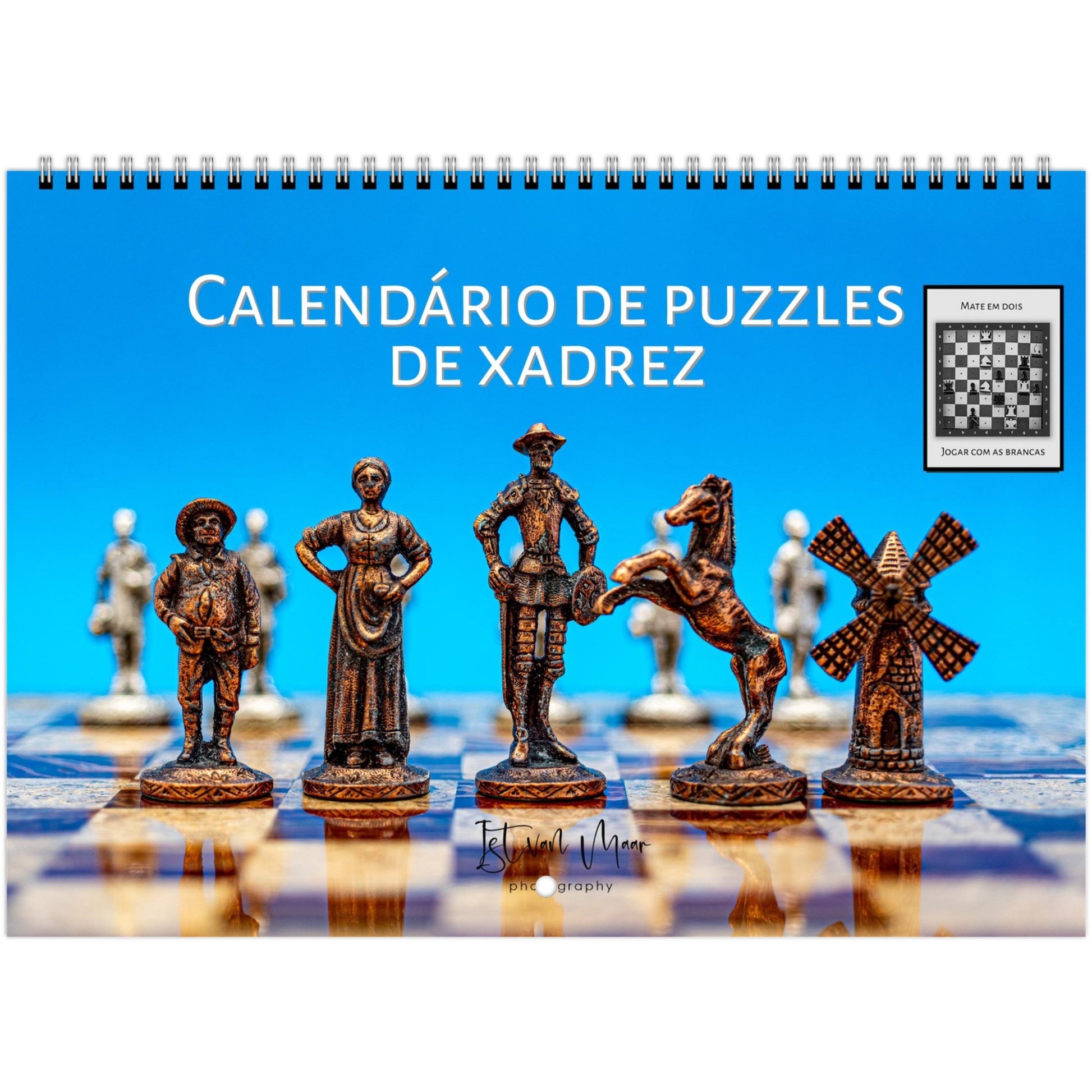 2025 Chess Wall Calendar by Istvan Maar Photography featuring stunning global chess set images and challenging puzzles.