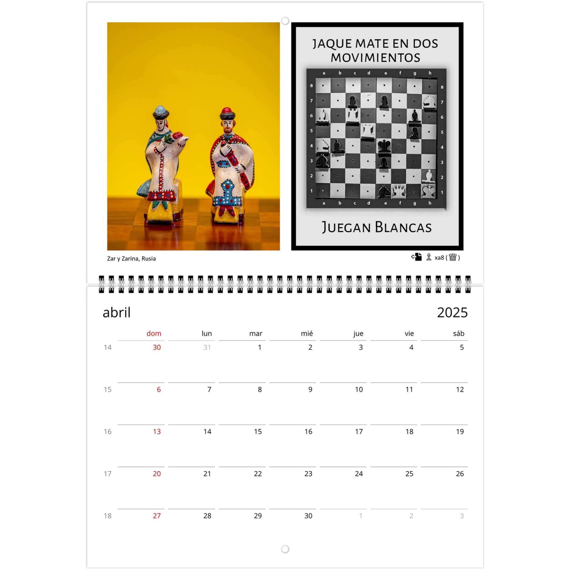 2025 Chess Wall Calendar by Istvan Maar Photography featuring stunning global chess set images and challenging puzzles.