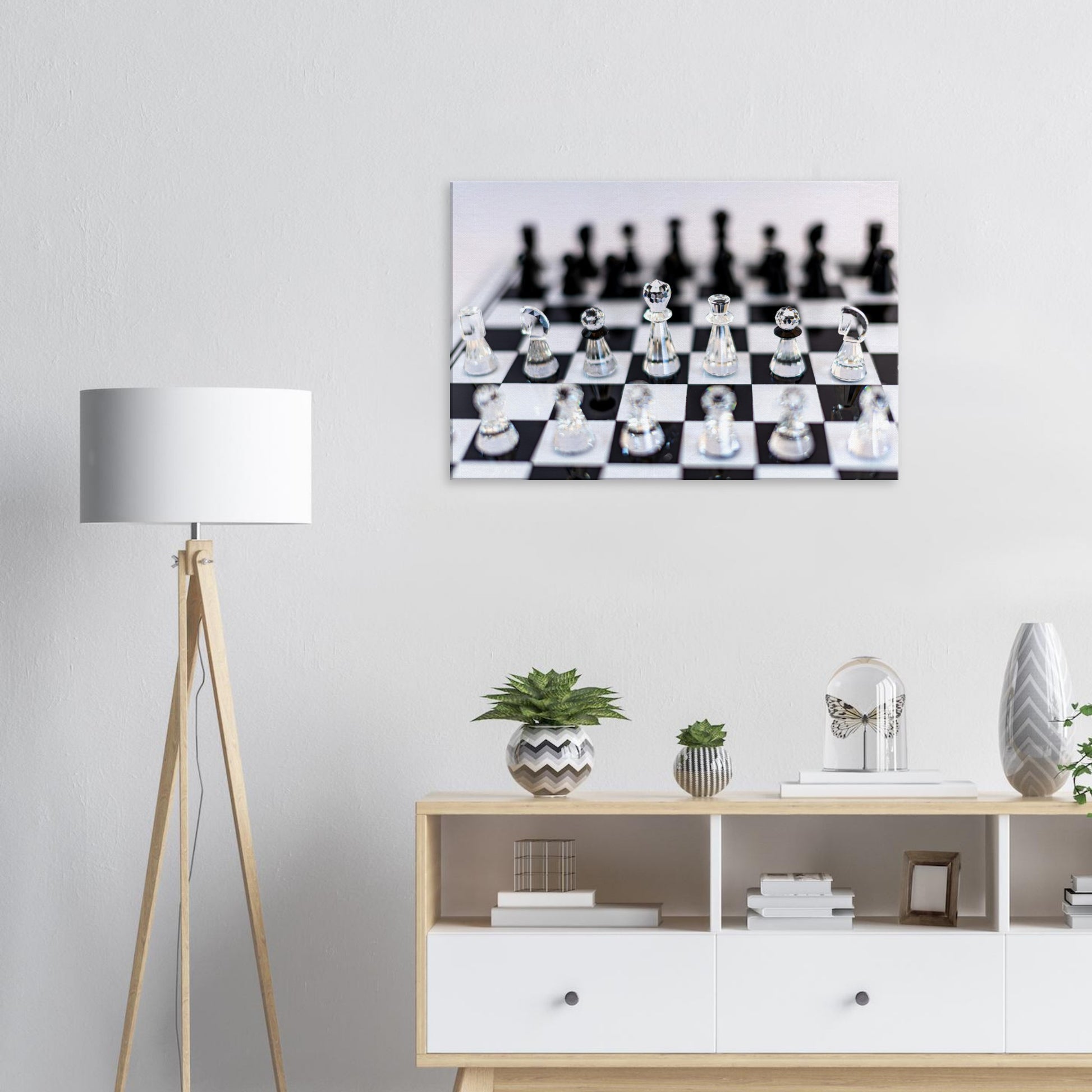 White Stretched Canvas Swarovski Crystal Chess by Istvan Maar Photography - living room wall 