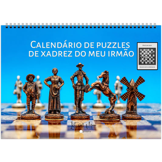 2025 Chess Wall Calendar by Istvan Maar Photography featuring stunning global chess set images and challenging puzzles.