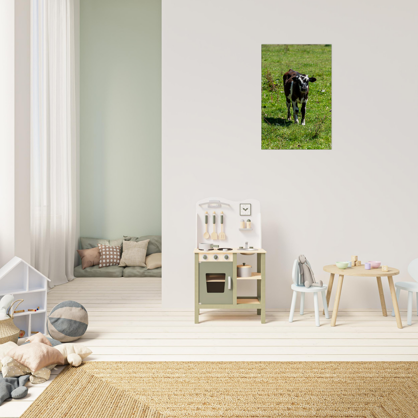 Cute calf Domestic Animal Canvas Wall Art Photography, Nursery Print, Nursery Animal Wall Decor, Kids Room, Prints, Stretched canvas by Istvan Maar Photography mockup 44