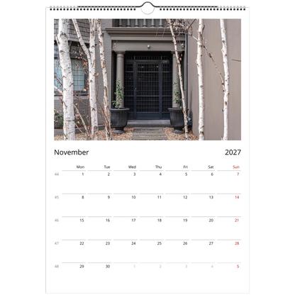 2027 Doorways Wall Calendar – open calendar view with heritage door detail