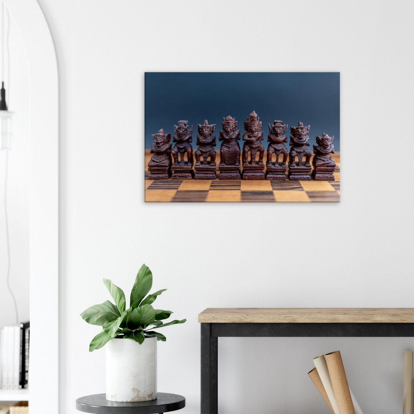 Hand Carved Wooden Chess Set Wall Art Canvas by Istvan Maar Photography - living room