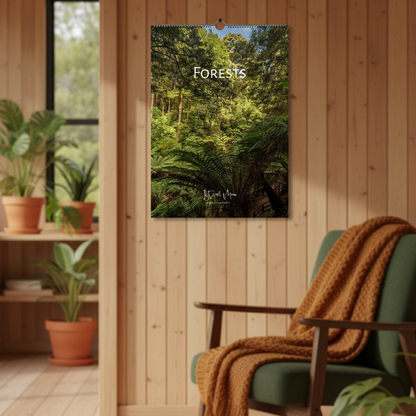 Forests Wall Calendar – Nature-Inspired Living Room Mockup