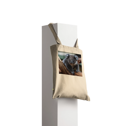 Koala photograph printed on a natural canvas tote bag, Premium style, front view