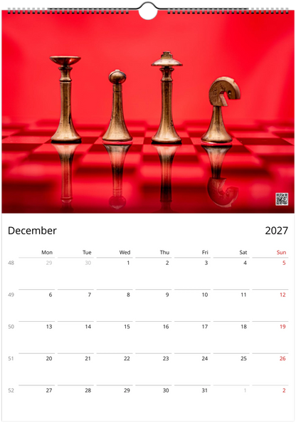 2027 Reflections Wall Calendar – December monthly spread with water reflection photography