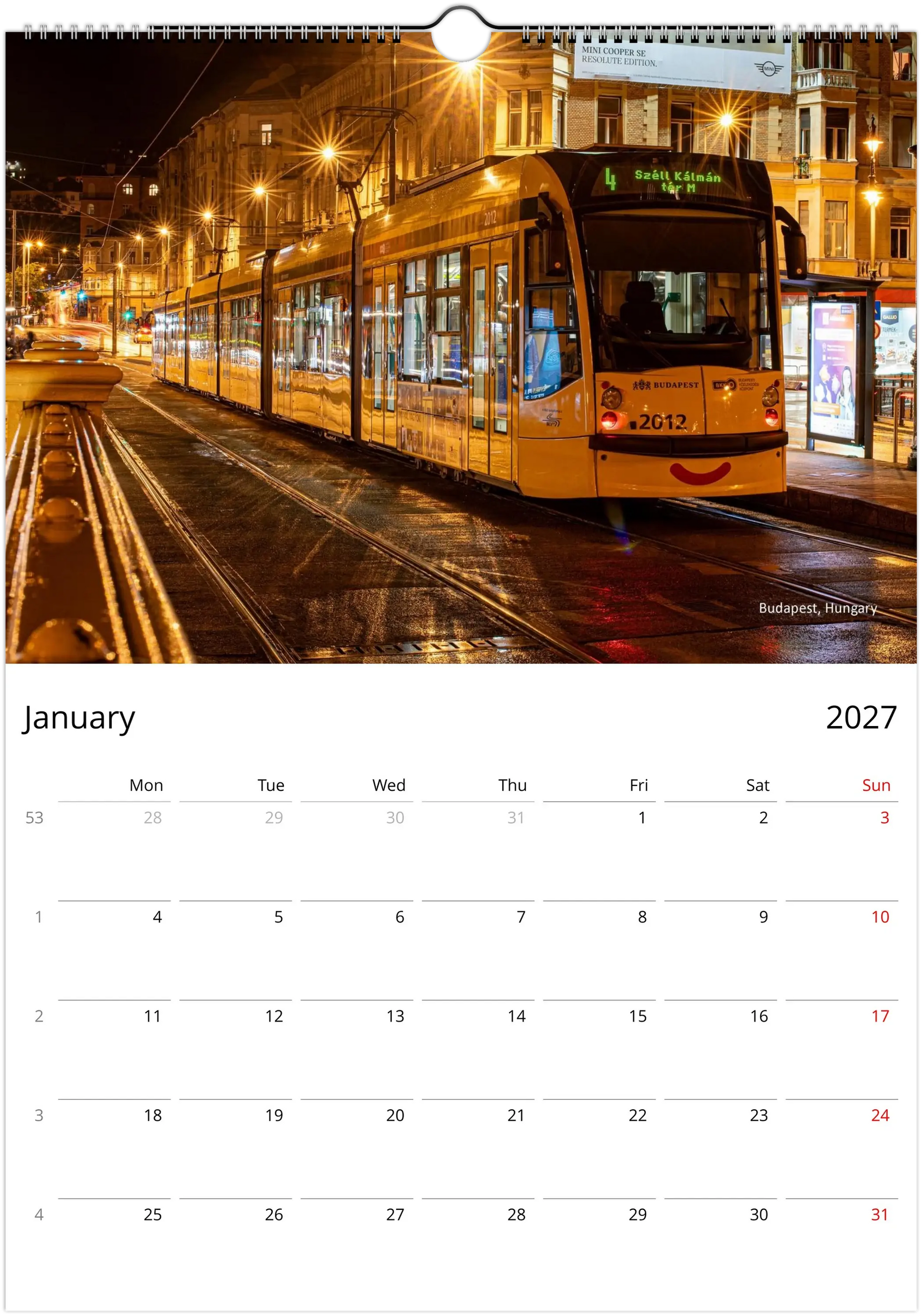 2027 Trams Wall Calendar | 6409 Istvan Maar Photography