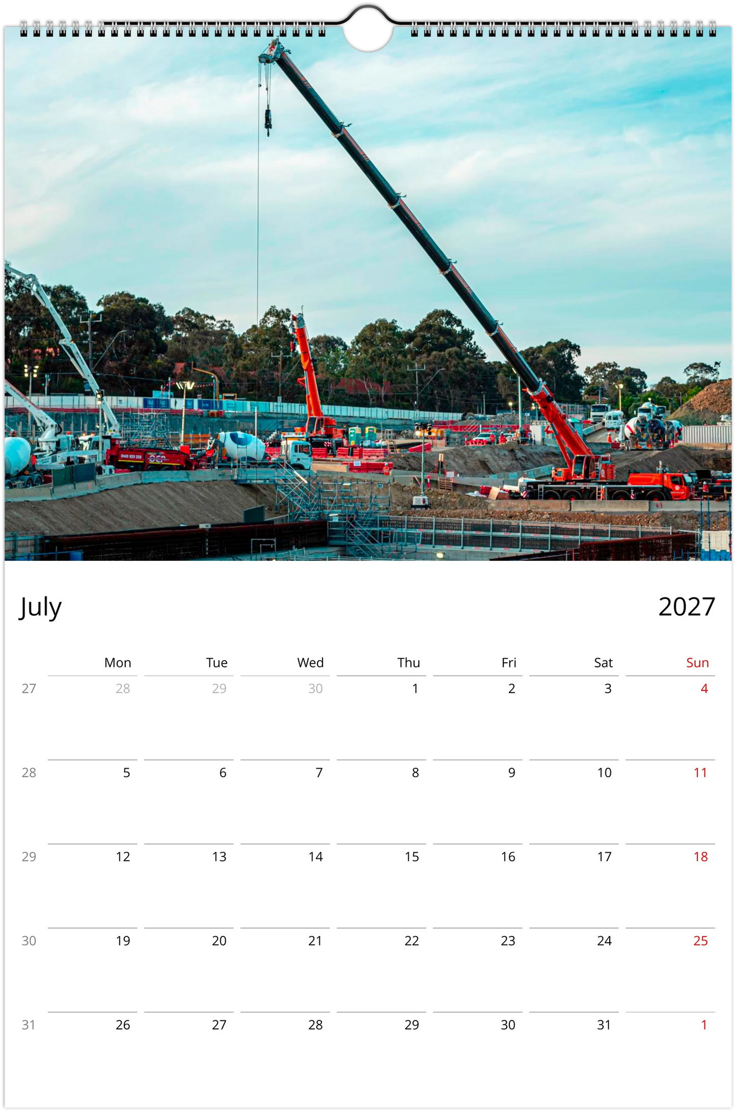 2027 Construction Wall Calendar | 7085 Istvan Maar Photography
