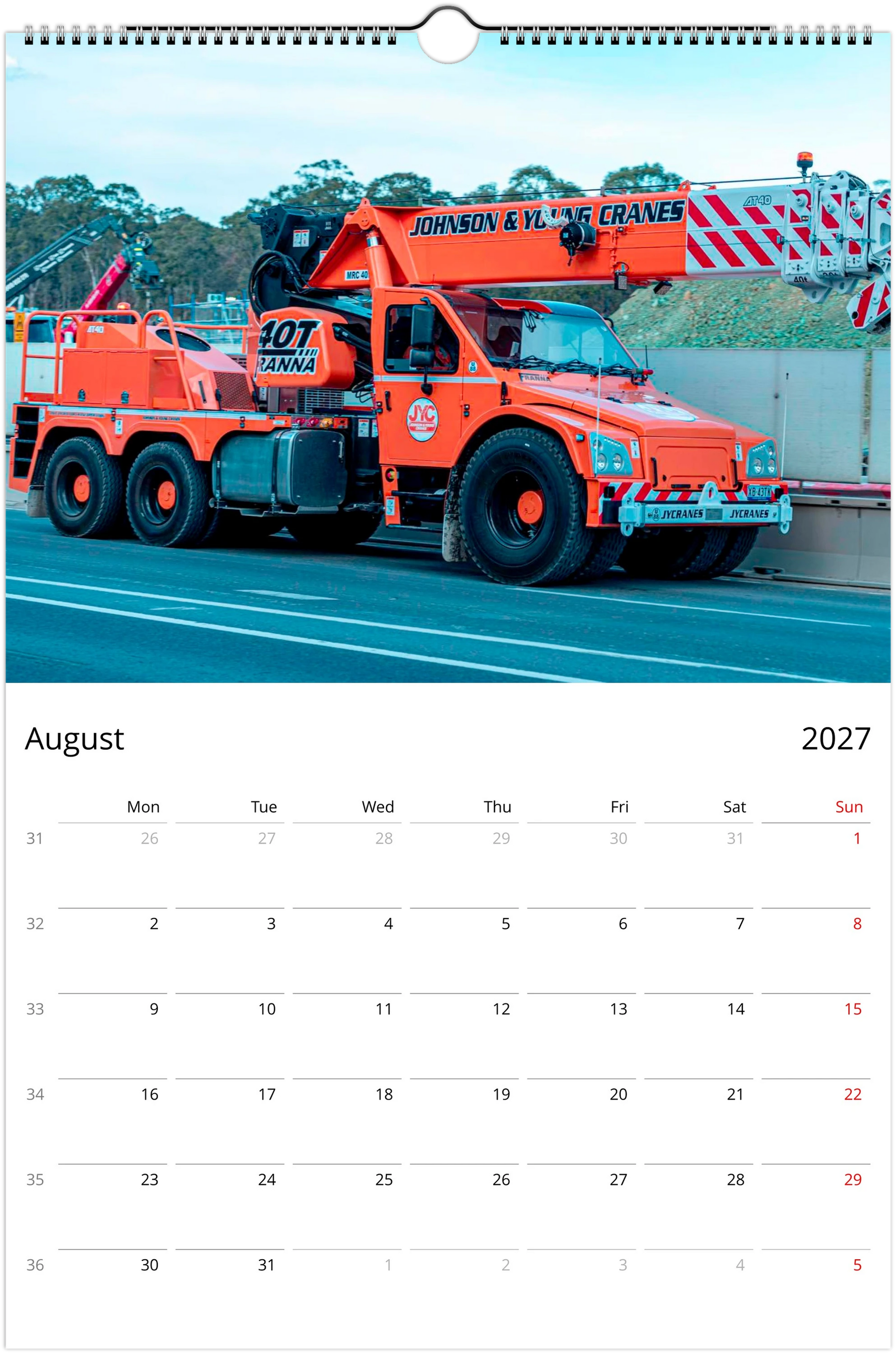 2027 Construction Wall Calendar | 7085 Istvan Maar Photography
