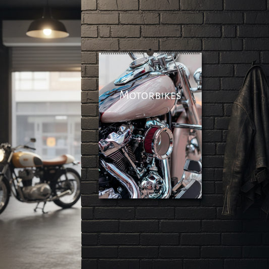 Motorbikes Wall Calendar – Motorcycle Garage Mockup