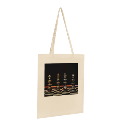 Bronze Chess Set Tote Bag Natural Premium angled view – ornate chess kings and queens art print