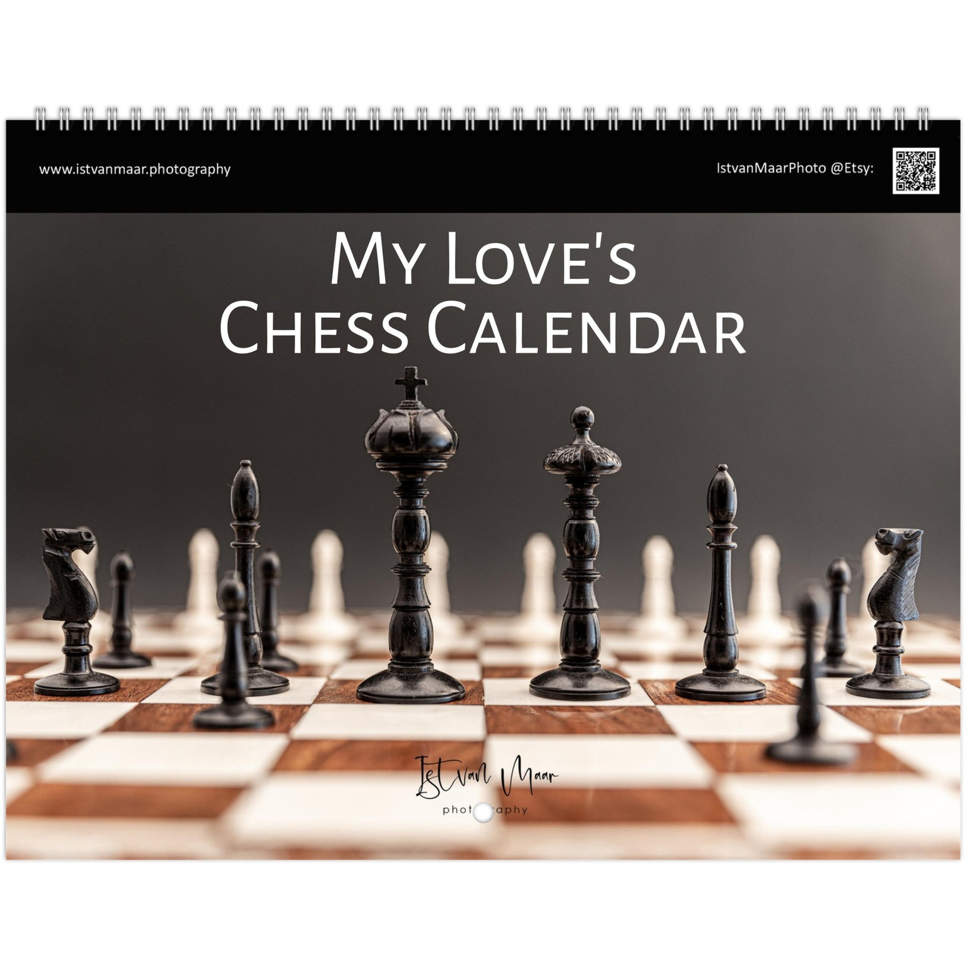 2025 Chess Wall Calendar by Istvan Maar Photography featuring intricate chess sets.