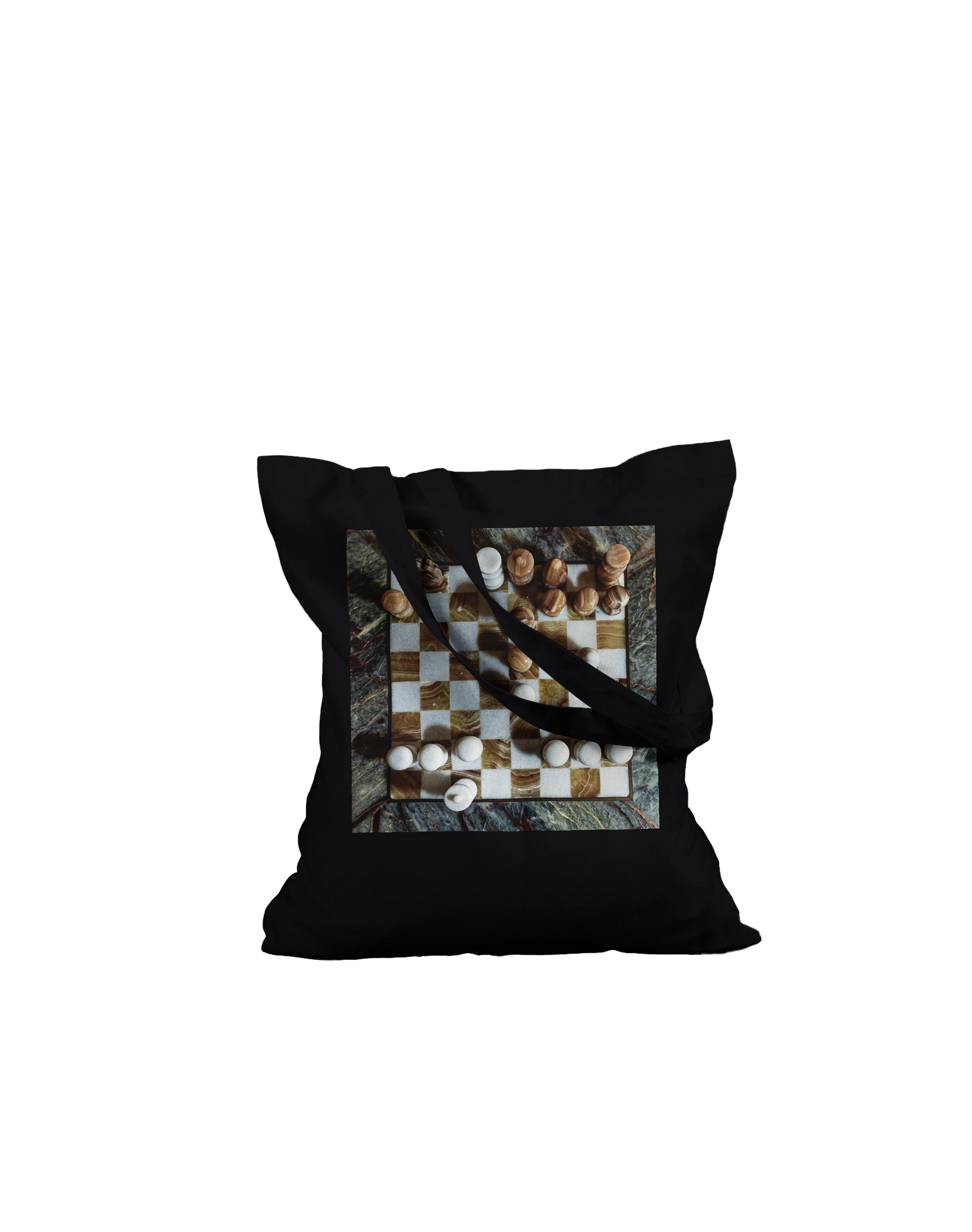 Carved from the Earth marble chess set tote bag — Classic Black