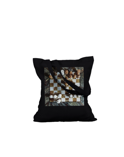 Carved from the Earth marble chess set tote bag — Classic Black