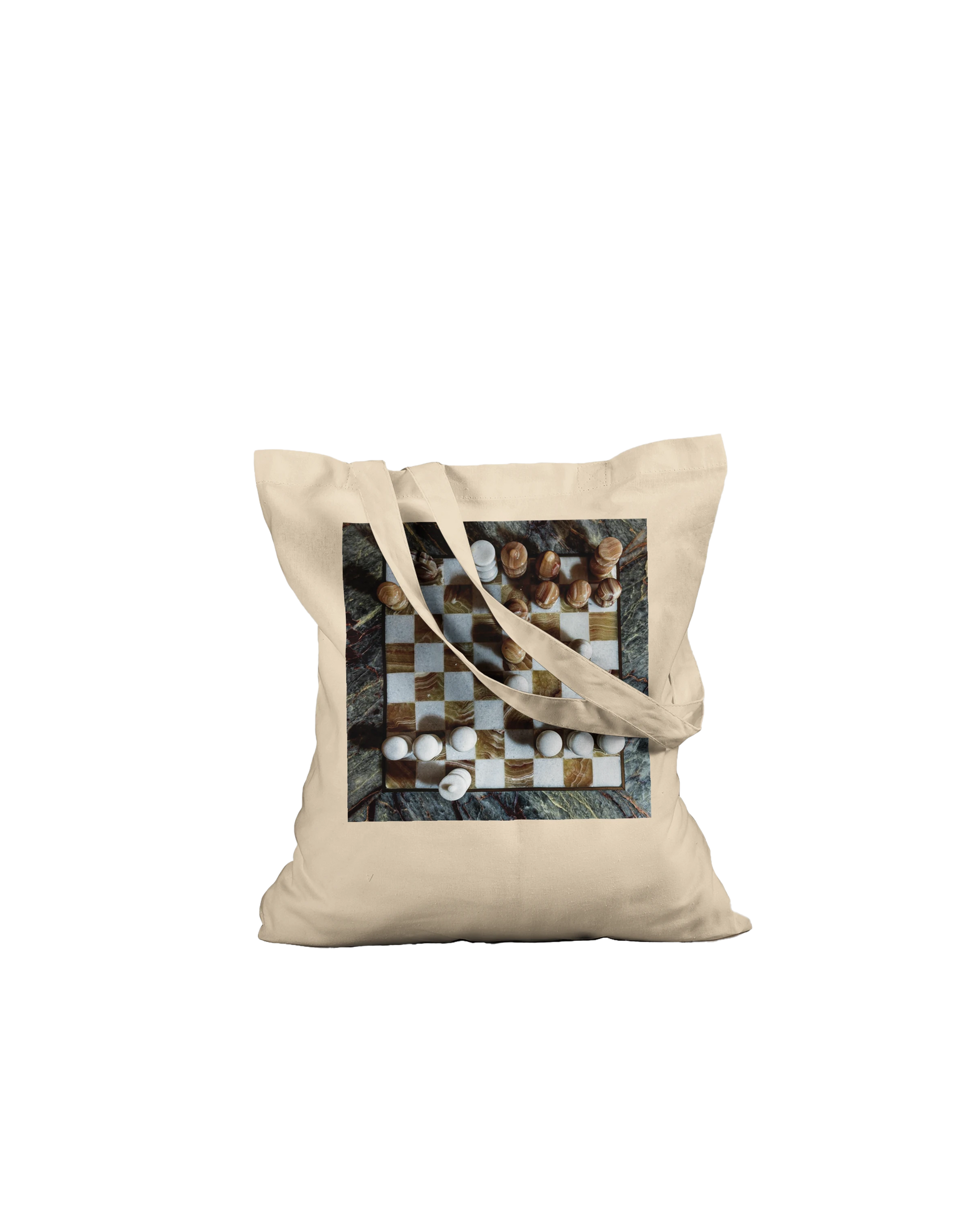 Carved from the Earth marble chess set tote bag — Premium Natural