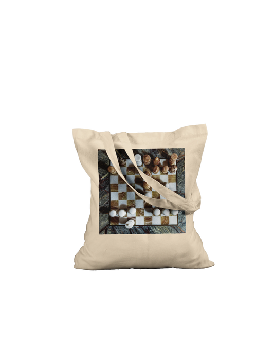 Carved from the Earth marble chess set tote bag — Premium Natural