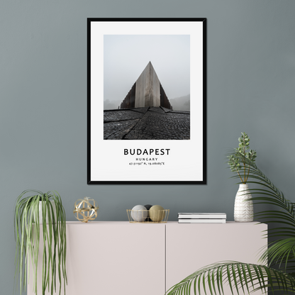 Personalised framed Budapest poster by Istvan Maar Photography - black frame - living room