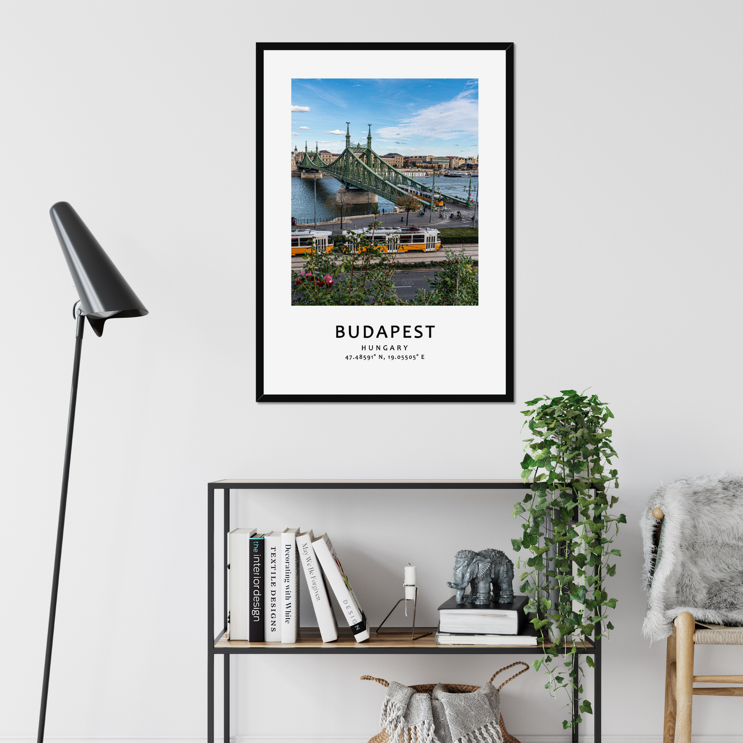 Personalized framed Budapest travel poster - Liberty bridge - black frame - living room