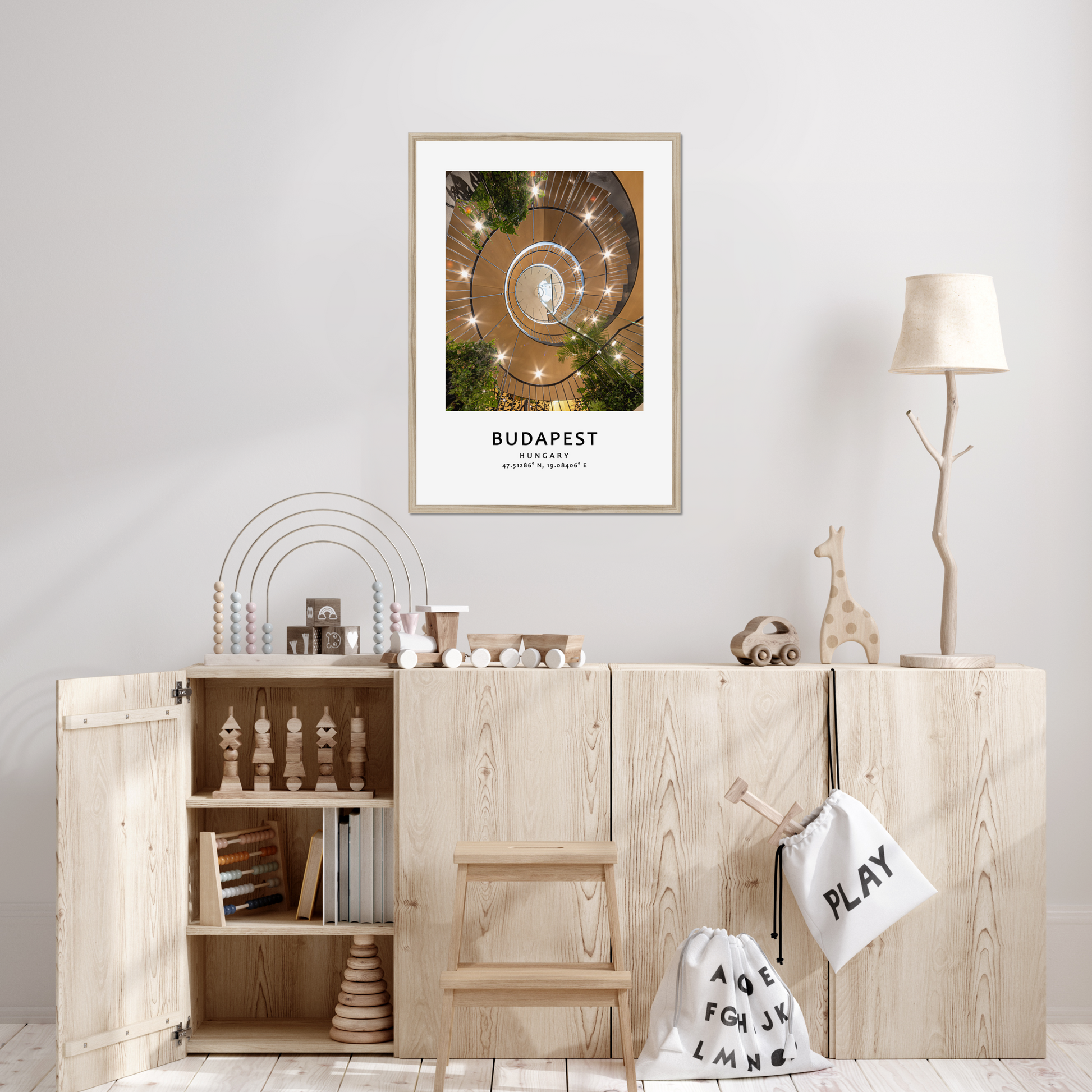 Personalised framed House of Music poster in Budapest - wood frame - kids room