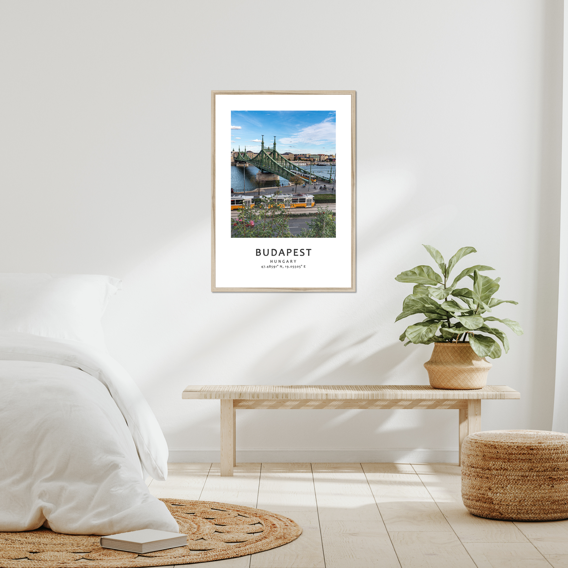 Personalized framed Budapest travel poster - Liberty bridge - bedroom