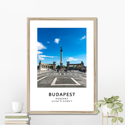 Personalised framed Budapest poster by Istvan Maar Photography - Heroes' Square - wood frame