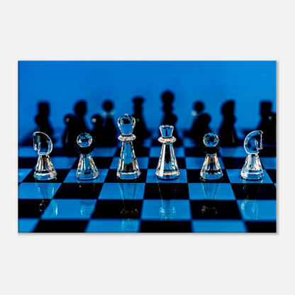 Swarovski Crystal Chess Set Canvas by Istvan Maar Photography, blue background - close-up