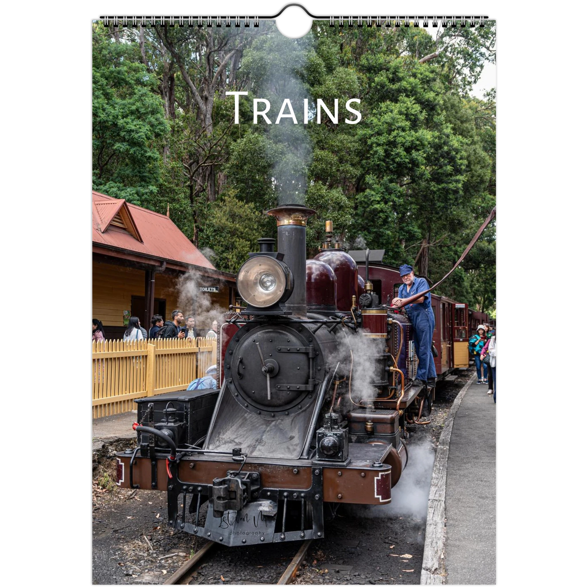 2027 Trains Wall Calendar cover – vintage steam train at Puffing Billy Railway – Istvan Maar Photography